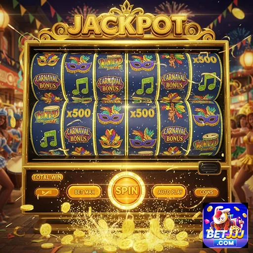 Imagem do jogo de slot Carnaval Jackpot da betjjj, mostrando símbolos festivos e prêmios especiais.